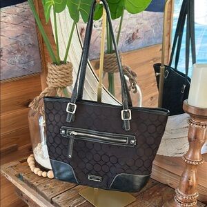 Nine West Black Signature Logo Zip-Top Tote Shoulder Bag